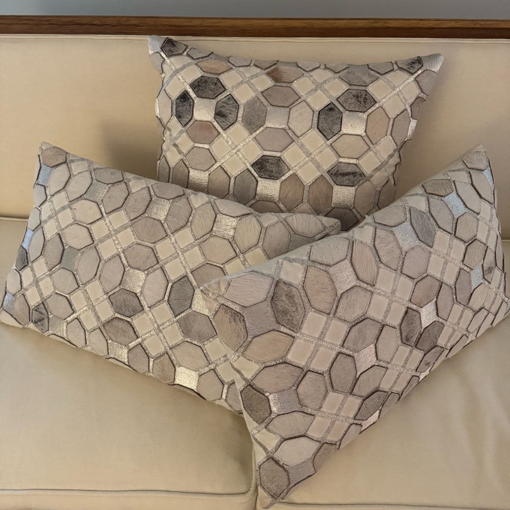 Callisto Home Geometric Patterned Cowhide Throw Pillows - 2 Lumbar, 1 Euro